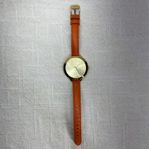 Michael Kors MK2275 Slim Runway Gold-tone Orange Leather Strap Women's Watch - Picture 1 of 12